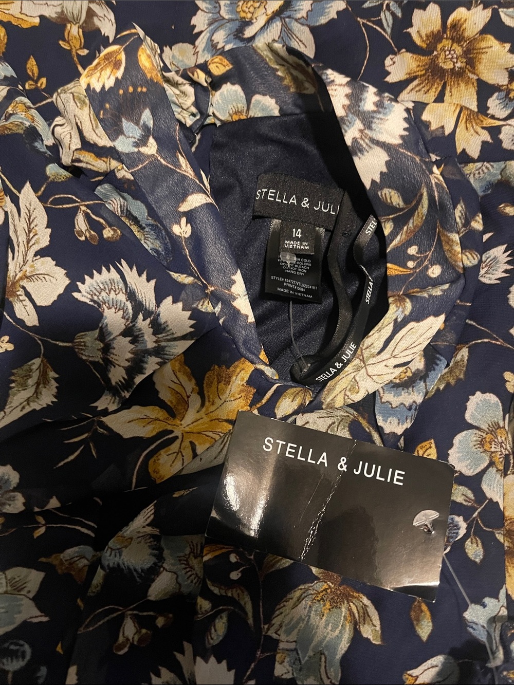 Floral Ruffle High-Low Midi Dress in Navy - Picture 3 of 3